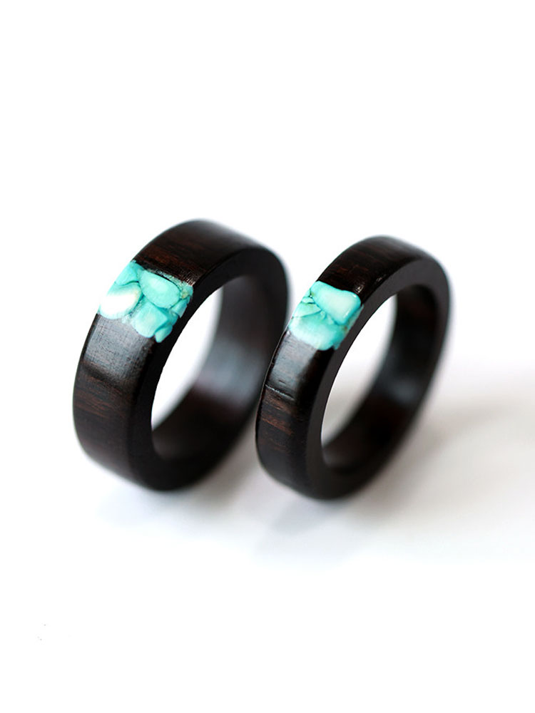 (image for) Ebony Wood Wedding Band Turquoise Inlay - 5mm / 7mm