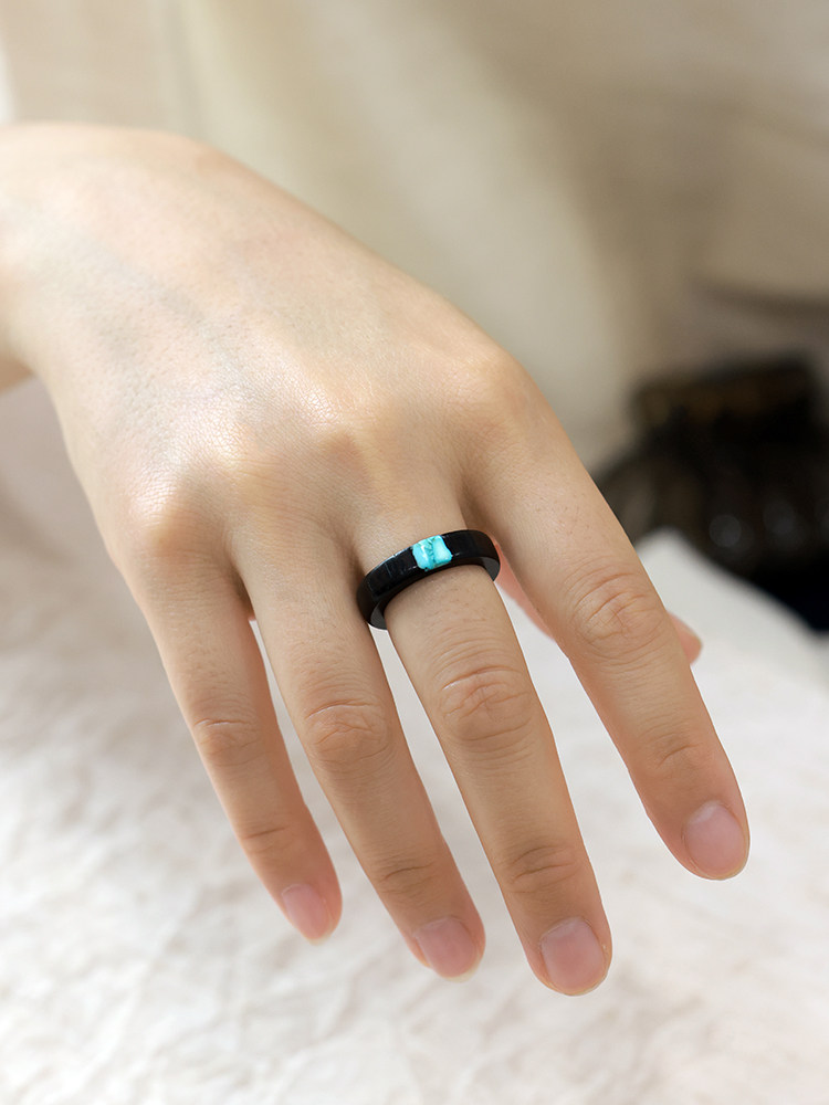 (image for) Ebony Wood Wedding Band Turquoise Inlay - 5mm / 7mm