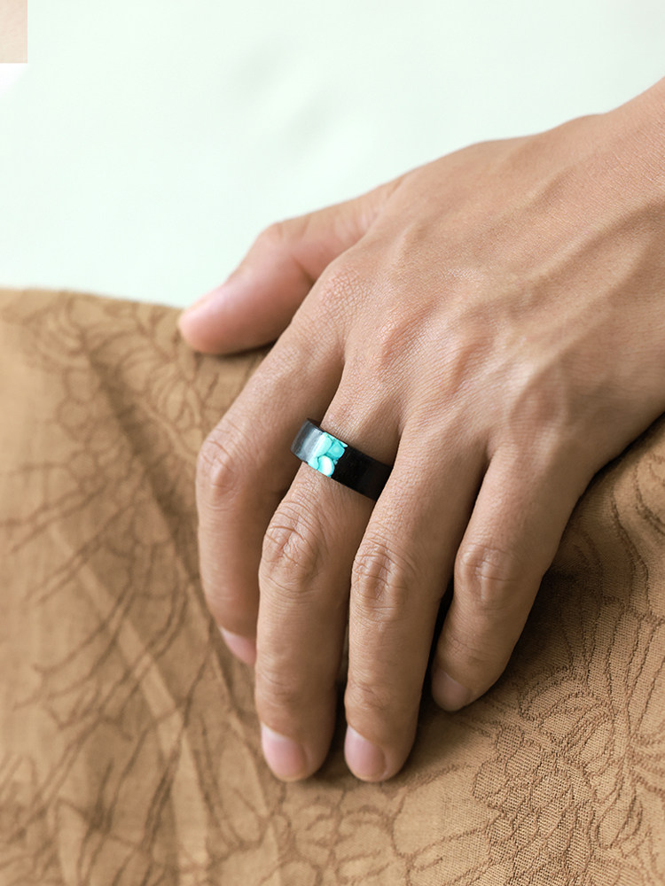 (image for) Ebony Wood Wedding Band Turquoise Inlay - 5mm / 7mm