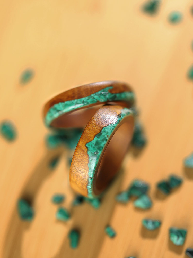 (image for) Golden Silk Nanmu Malachite Wave Ring for Women - 5mm