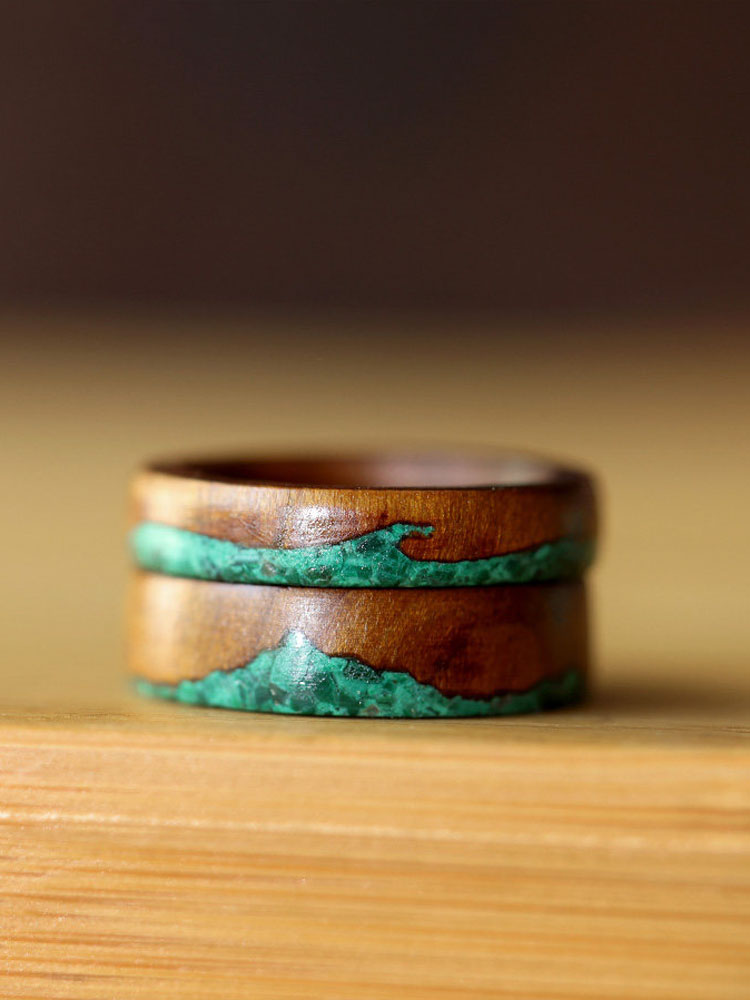 (image for) Golden Silk Nanmu Malachite Wave Ring for Women - 5mm