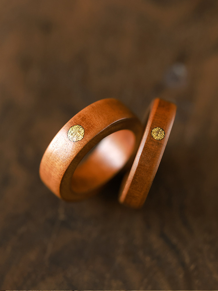 (image for) Peach Wood Copper Sun Wedding Bands For Couples