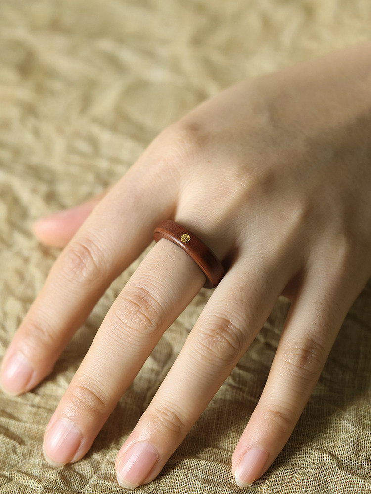(image for) Peach Wood Copper Sun Wedding Bands For Couples