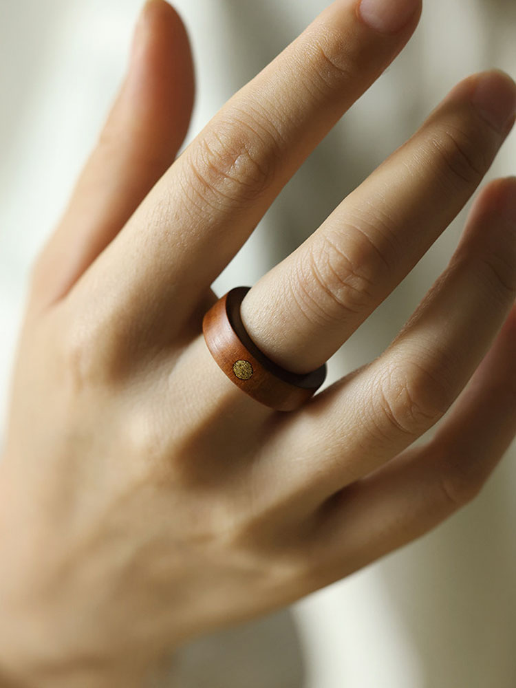 (image for) Peach Wood Copper Sun Wedding Band For Men - 7mm