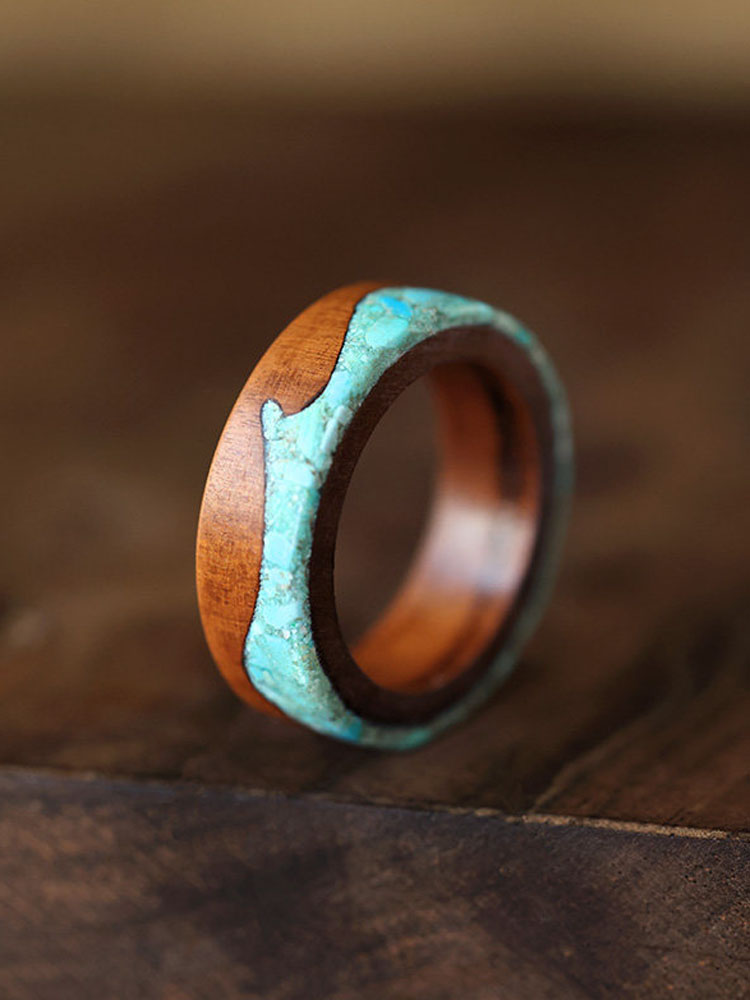 (image for) Peachwood Turquoise Wave Mens Wedding Band - 7mm