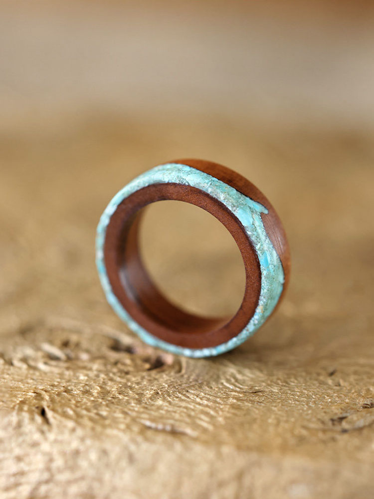 (image for) Peachwood Turquoise Wave Mens Wedding Band - 7mm