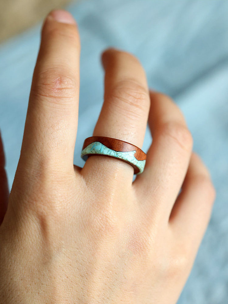 (image for) Peachwood Turquoise Wave Mens Wedding Band - 7mm