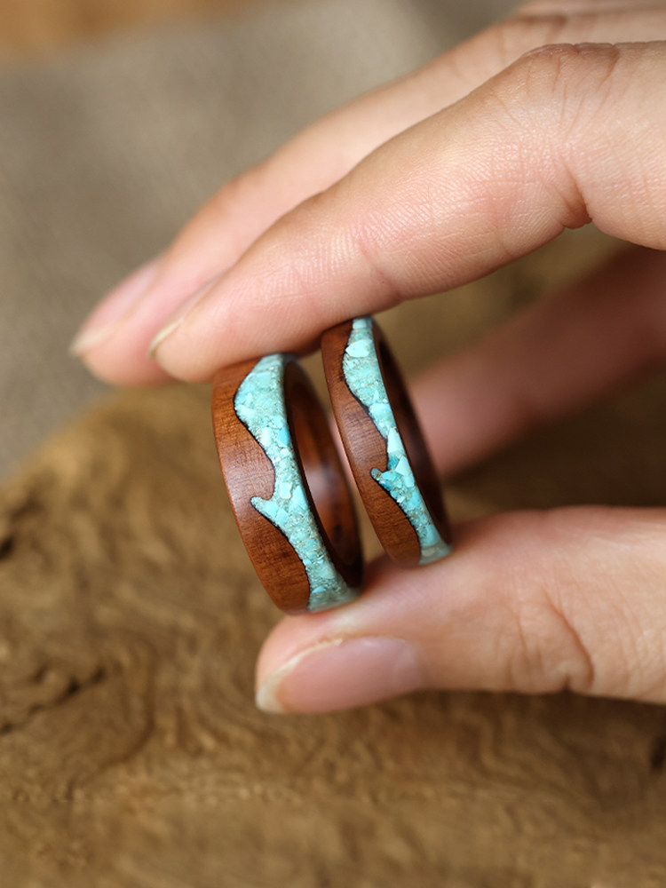 (image for) Peachwood Turquoise Wave Mens Wedding Band - 7mm