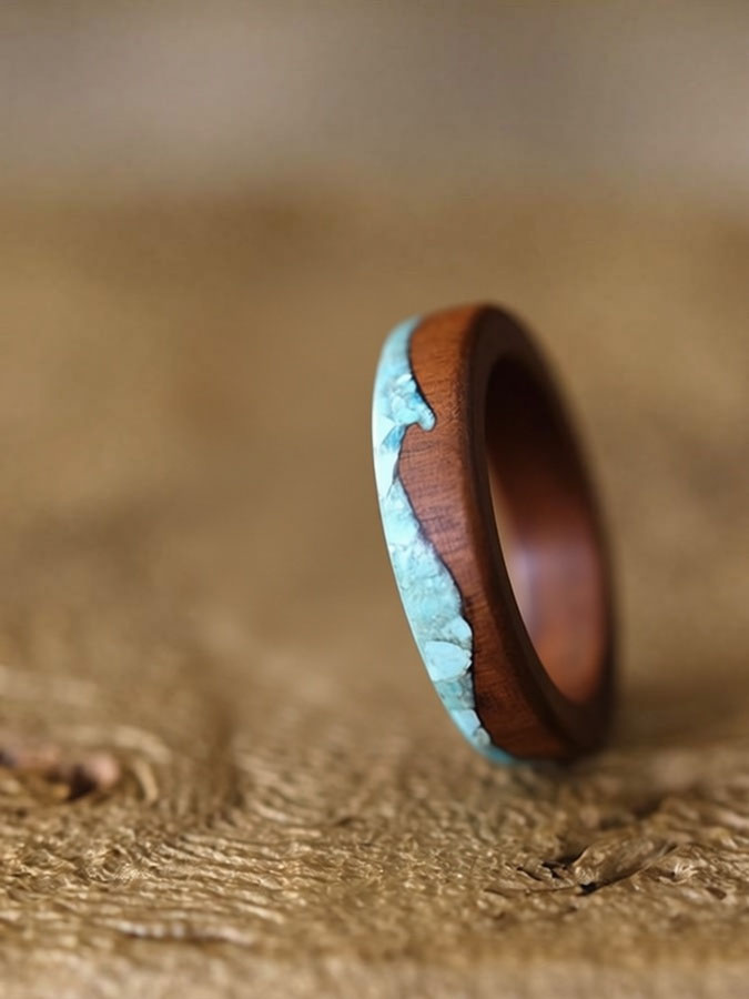 (image for) Peachwood Turquoise Wave Womens Wedding Band - 5mm