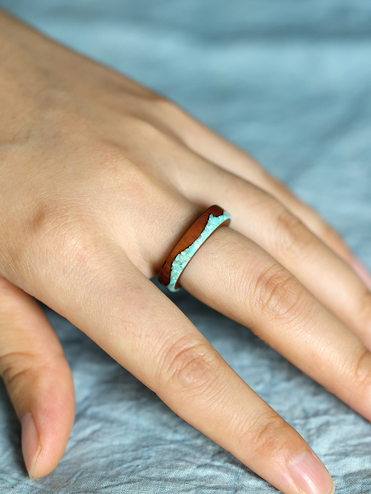 (image for) Peachwood Turquoise Wave Womens Wedding Band - 5mm
