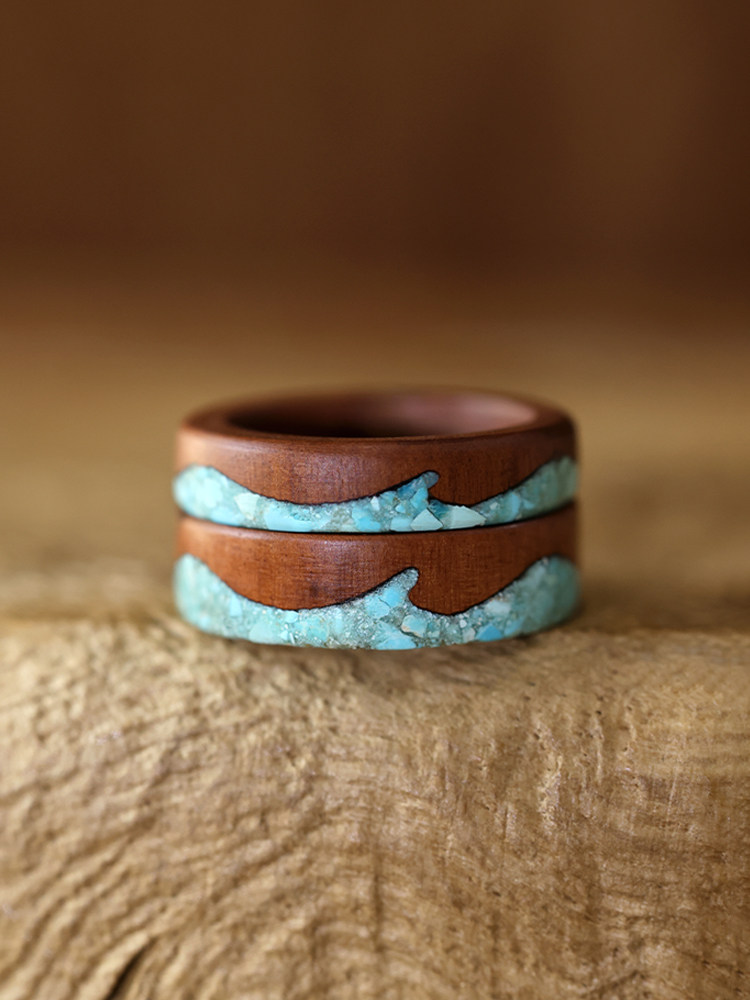 (image for) Peachwood Turquoise Wave Womens Wedding Band - 5mm