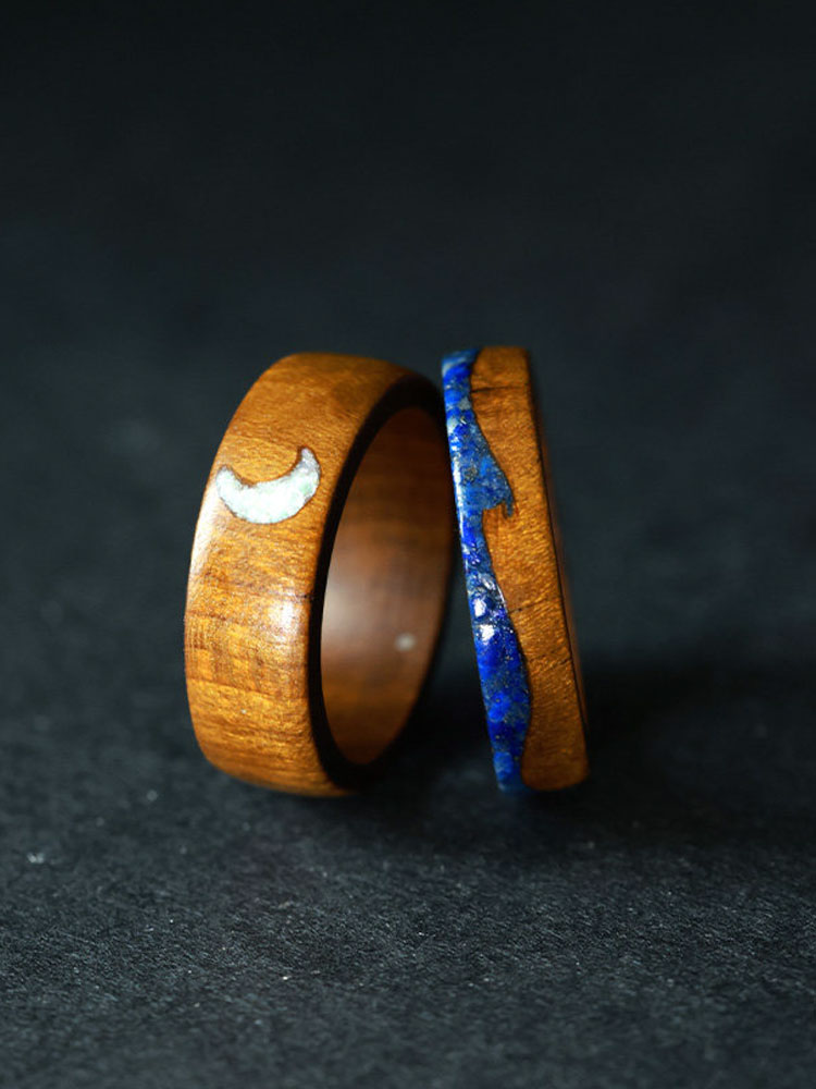 (image for) Phoebe Wood Shell Moon Lapis Lazuli Wave Couple Rings