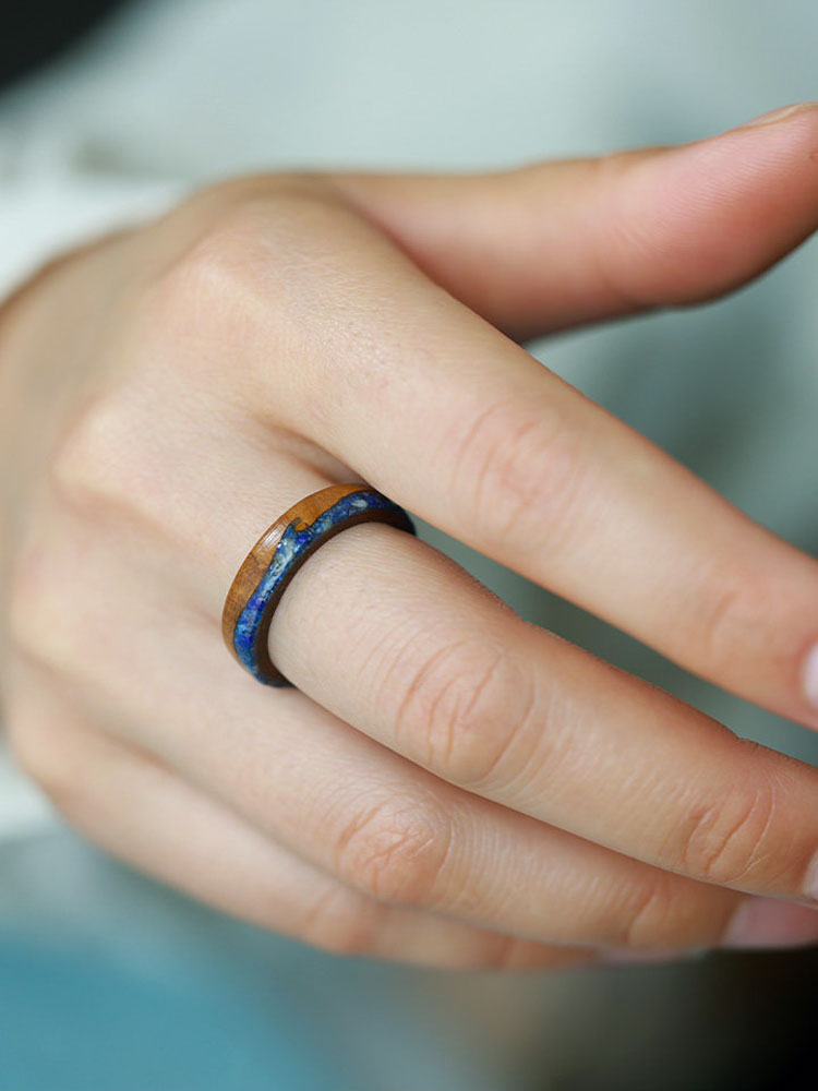 (image for) Phoebe Wood Lapis Lazuli Wave Ring For Women - 5mm