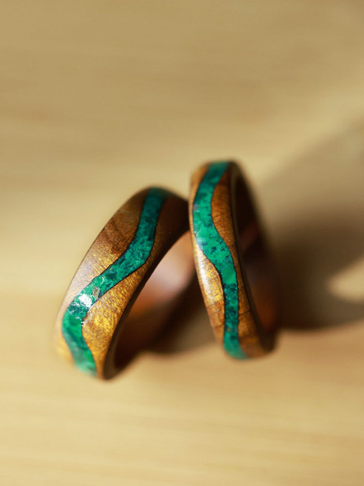 (image for) Phoebe Zhennan Wood Malachite River Rings For Couples