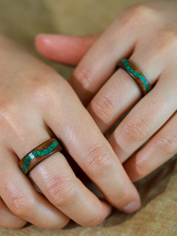 (image for) Phoebe Zhennan Wood Malachite River Rings For Couples