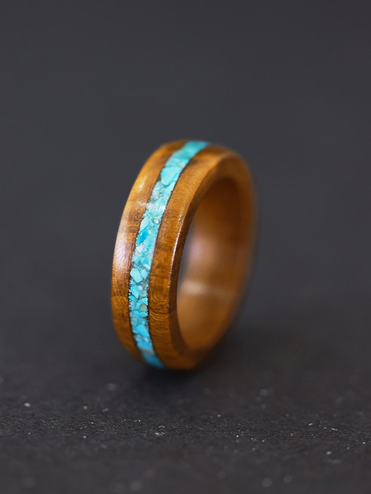 (image for) Phoebe Zhennan Wood Turquoise Inlay Wedding Band For Men - 7mm