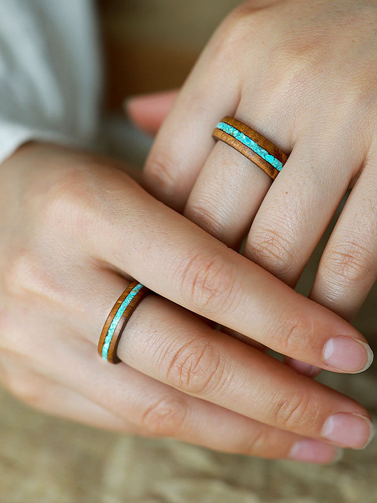(image for) Phoebe Zhennan Wood Turquoise Inlay Wedding Band For Women - 5mm