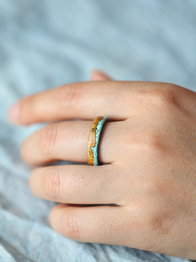 (image for) Phoebe Wood Copper Sun Turquoise Wave Womens Wedding Rings - 5mm