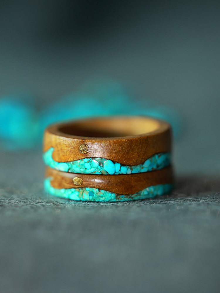 (image for) Phoebe Wood Copper Sun Turquoise Wave Womens Wedding Rings - 5mm