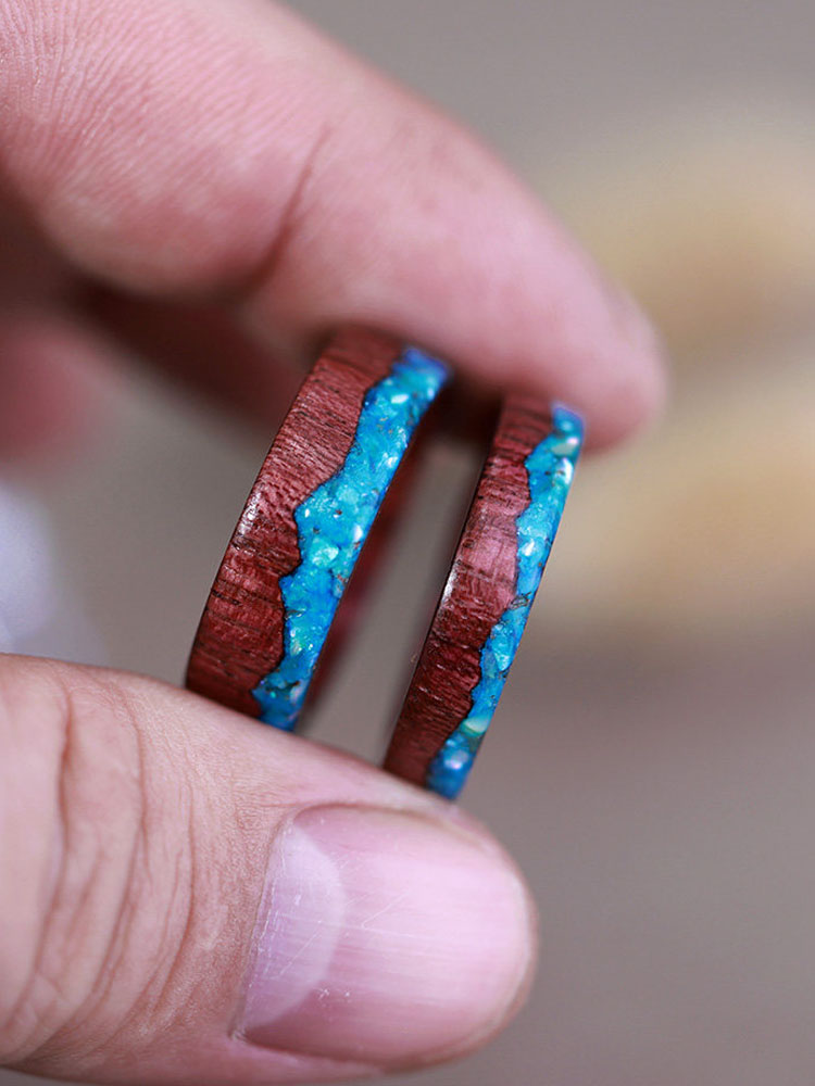 (image for) Purpleheart Wood Blue Shell Mountain Ring For Women - 5mm