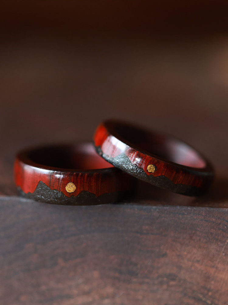 (image for) Rosewood Black Tourmaline Sun Mountain Rings For Couples