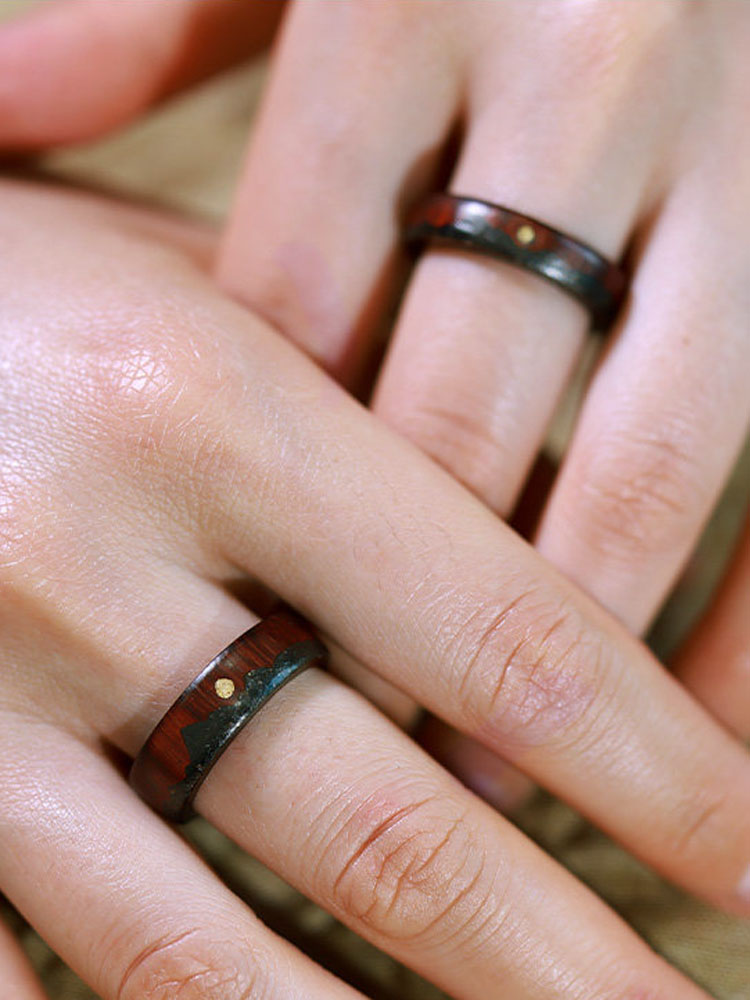 (image for) Rosewood Black Tourmaline Sun Mountain Rings For Couples