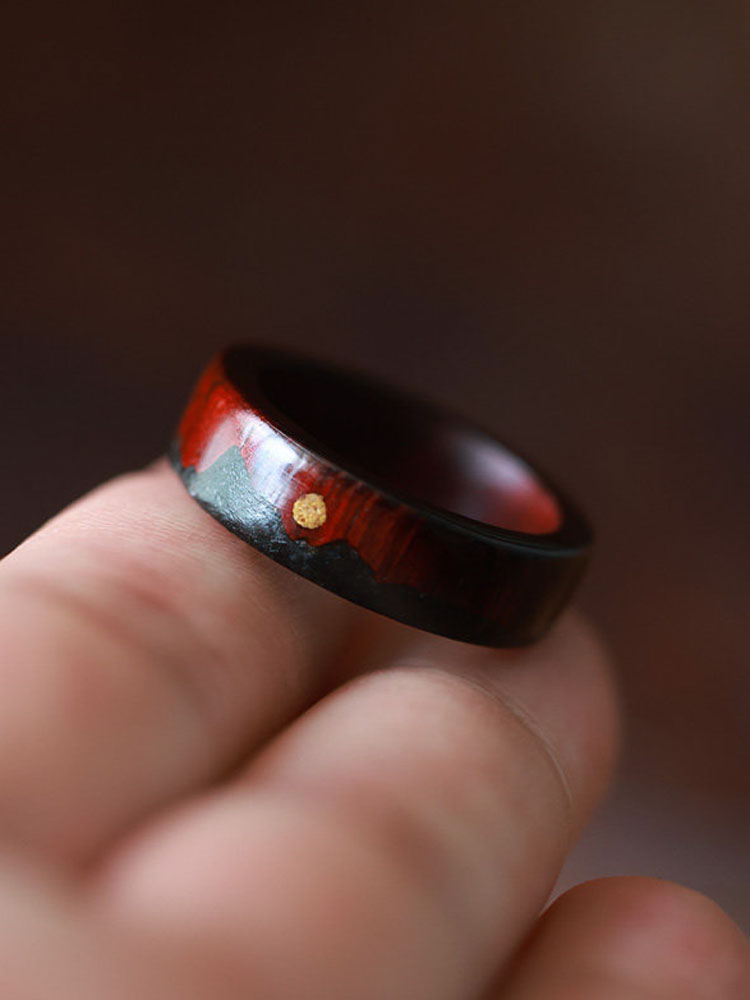 (image for) Rosewood Black Tourmaline Sun Mountain Ring For Men - 7mm