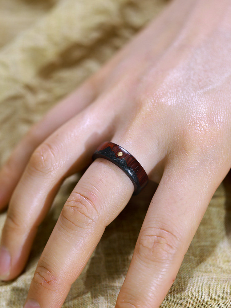 (image for) Rosewood Black Tourmaline Sun Mountain Ring For Men - 7mm