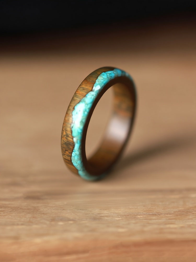 (image for) Green Sandalwood Verawood Turquoise Mountain Ring For Women - 5mm