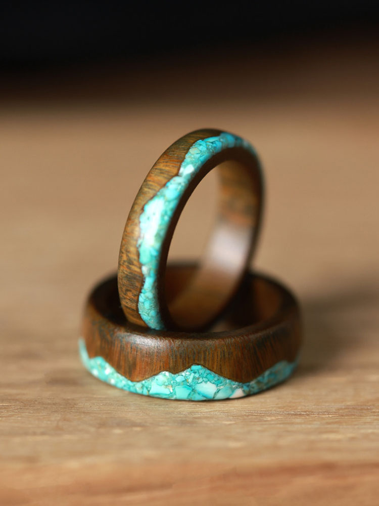 (image for) Green Sandalwood Verawood Turquoise Mountain Ring For Women - 5mm