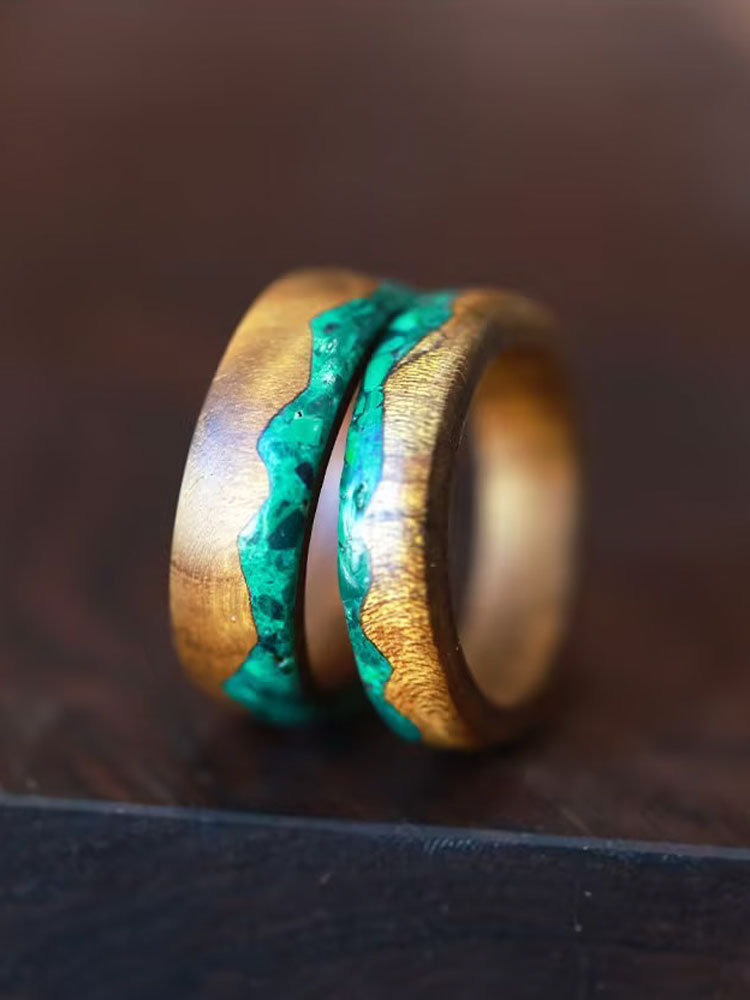 (image for) Phoebe Zhennan Wood Malachite Mountain Rings for Couples