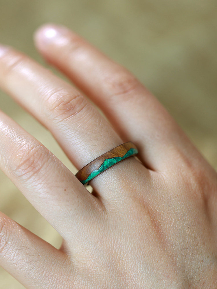 (image for) Phoebe Zhennan Wood Malachite Mountain Rings for Couples