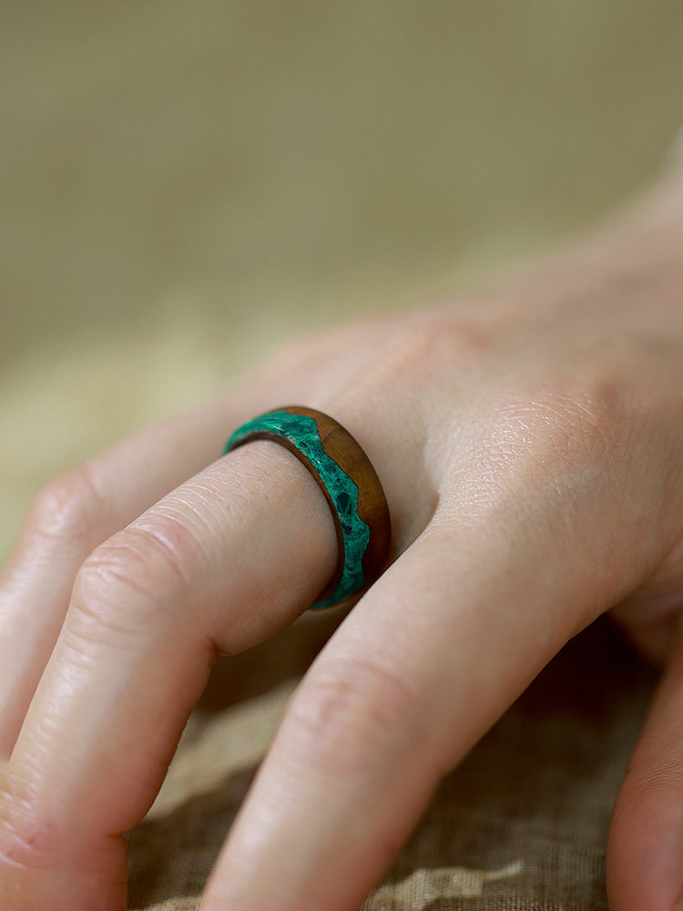 (image for) Phoebe Zhennan Wood Malachite Mountain Rings for Couples