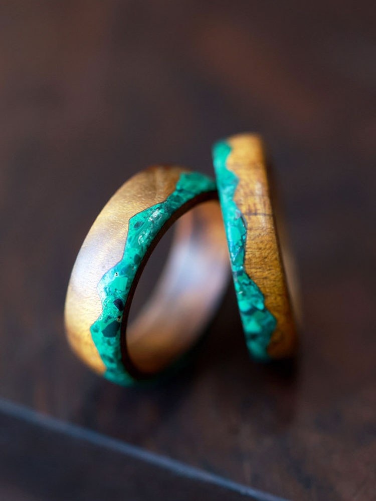 (image for) Phoebe Zhennan Wood Malachite Mountain Ring for Men - 7mm