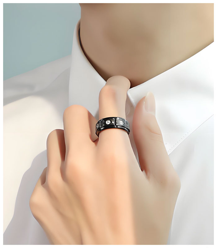 black hammered tungsten wedding ring