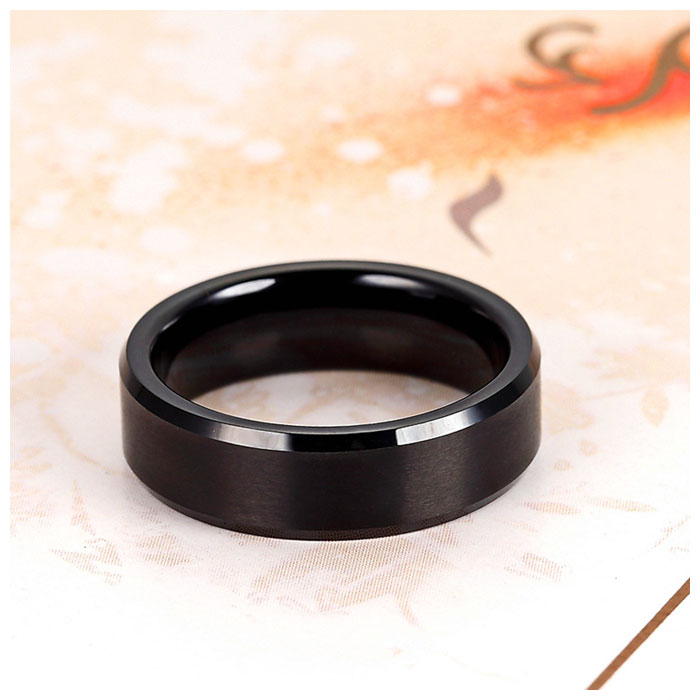 brushed black tungsten ring beveled edges