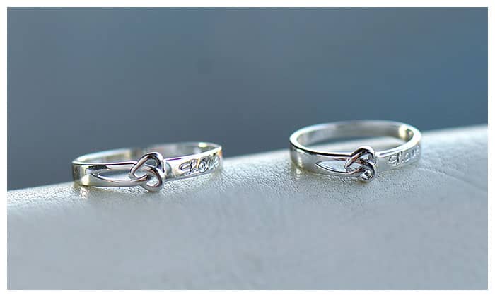 Heart Knot + Love Engraved Promise Rings for Couples, Cute Infinity ...