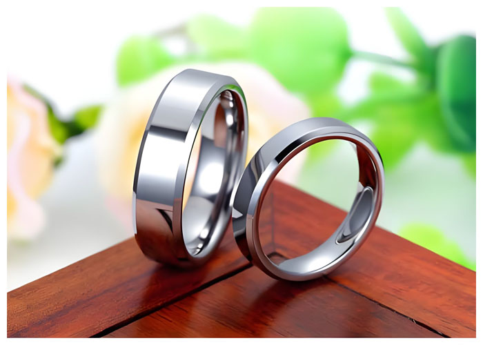 silver white tungsten couple rings