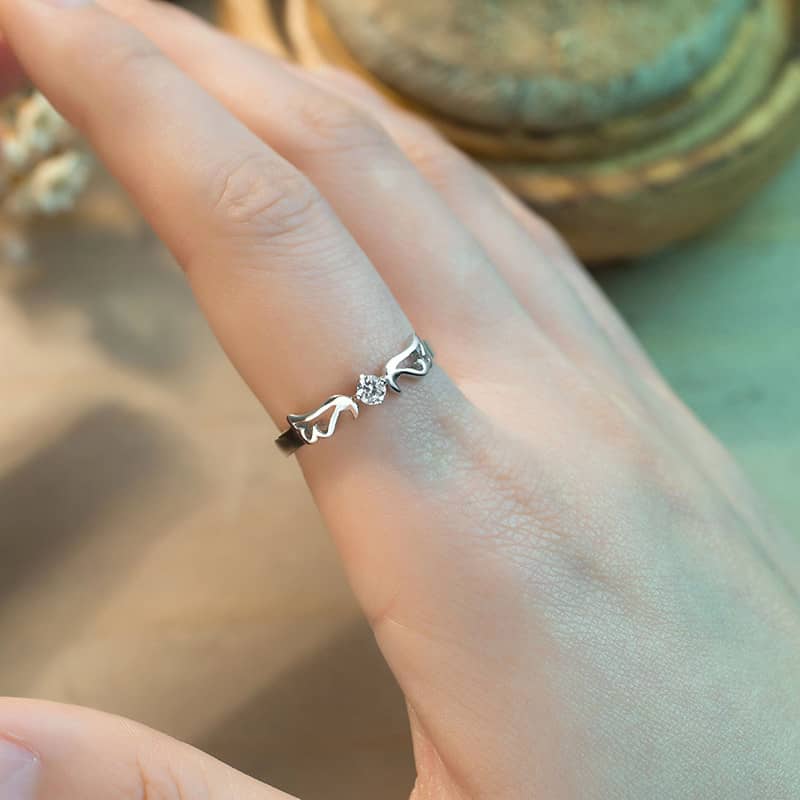 (image for) Angel Wing + Crown Couple Rings Set for Women and Men, 925 Sterling Silver Cute Promise Rings with CZ Diamond, Matching His and Hers Jewelry for Couples