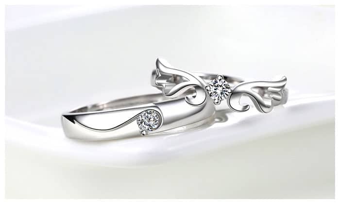 Matching Sterling Silver Angel Wing Crown Rings for Couples