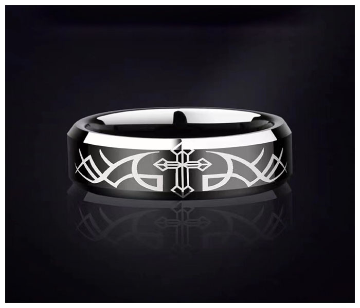 black tungsten ring with cross