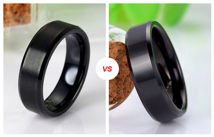 brushed black tungsten ring beveled edges