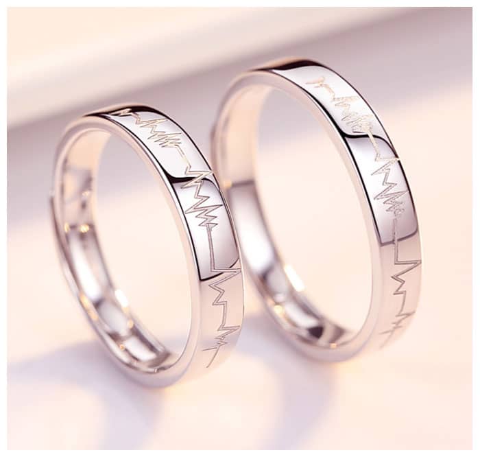 Heartbeat Engraved Adjustable Promise Rings for Couples, Love Heart ...