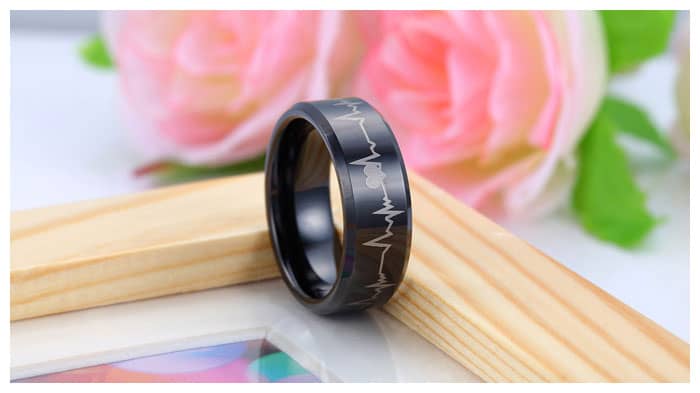 Couples Matching His and Hers Heart Wedding Bands Set in Black Tungsten ...