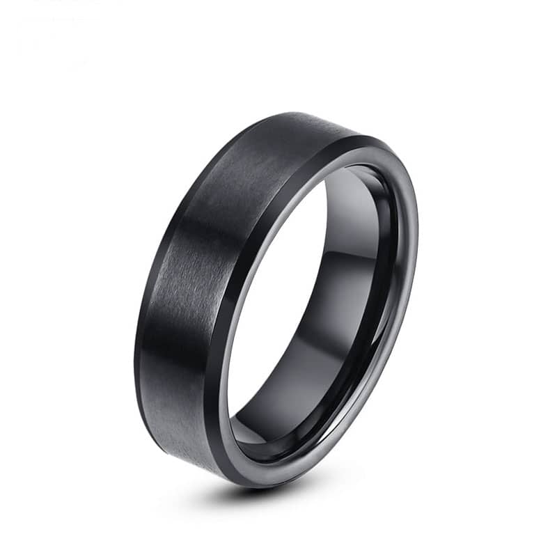 (image for) Brushed Black Tungsten Ring Beveled Edges 8MM Mens Wedding Band