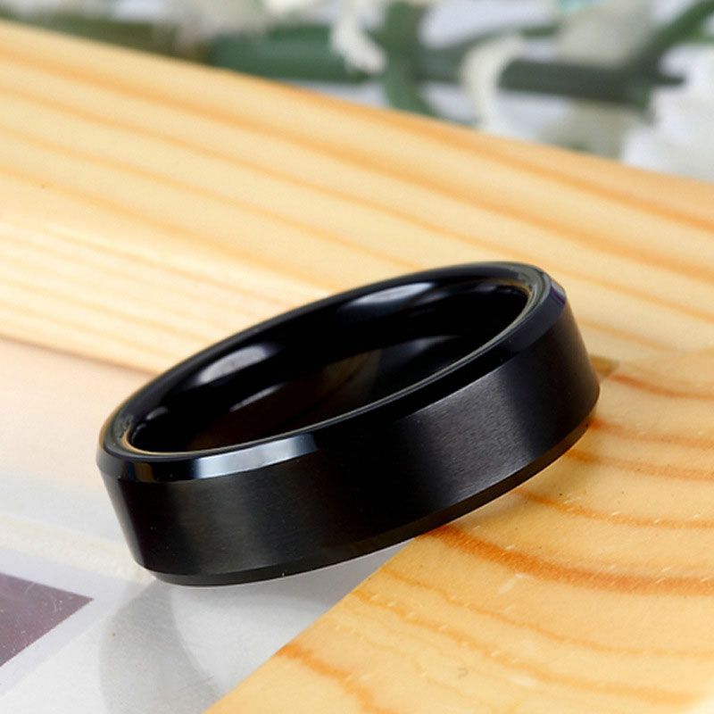 (image for) Brushed Black Tungsten Ring Beveled Edges 8MM Mens Wedding Band