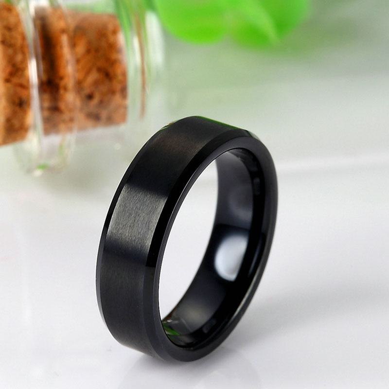 (image for) Brushed Black Tungsten Ring Beveled Edges 8MM Mens Wedding Band