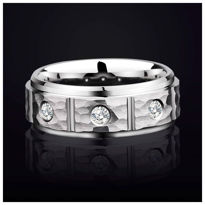 black hammered tungsten wedding ring