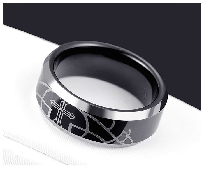 black tungsten ring with cross