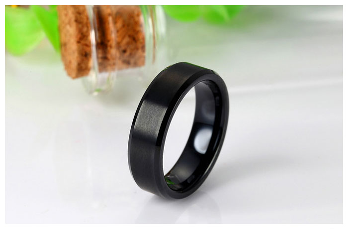 brushed black tungsten ring beveled edges